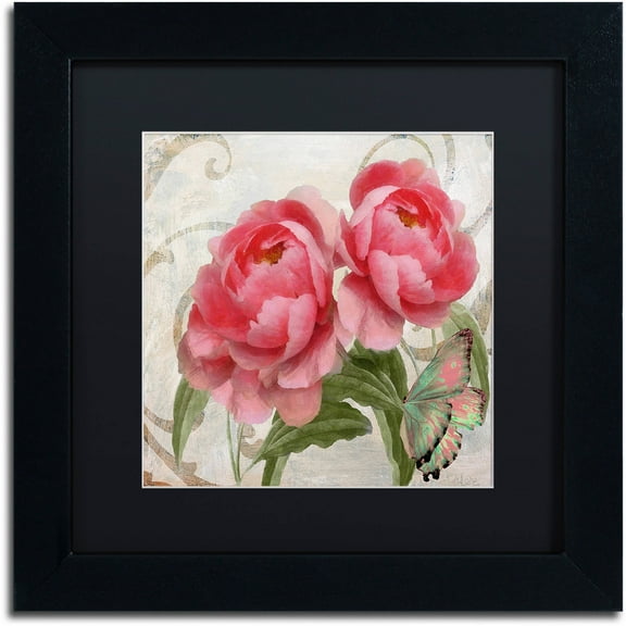 Trademark Fine Art "Apricot Peonies I" Canvas Art by Color Bakery Black Matte, Black Frame