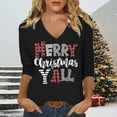thumbnail image 2 of Fiaer Christmas Merry T Shirts for Women V Neck 3/4 Sleeve Holiday Graphic Tee Fall Loose Fit Plus Size Fashion Casual Tops Black1 XXL, 2 of 4