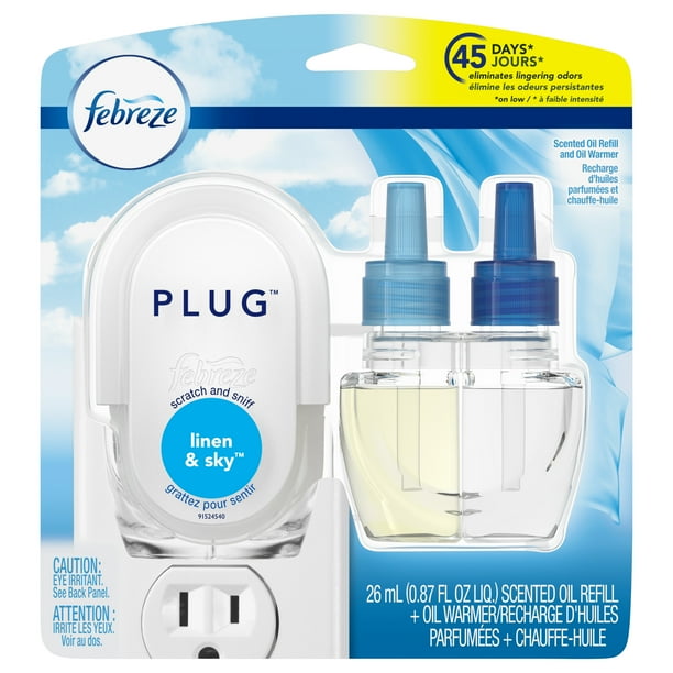 Febreze Plug OdorEliminating Air Freshener, Linen & Sky, Starter Kit