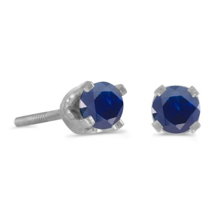 14k Petite White Gold Round Sapphire Children's Screw-back Stud Earrings