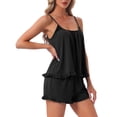 thumbnail image 4 of INSPIRE CHIC Women's Pajama Set Loungewear 2 Pcs Spagetti Straps Sleeveless Sexy Ruffles Cami Top and Shorts Sets S Black, 4 of 6