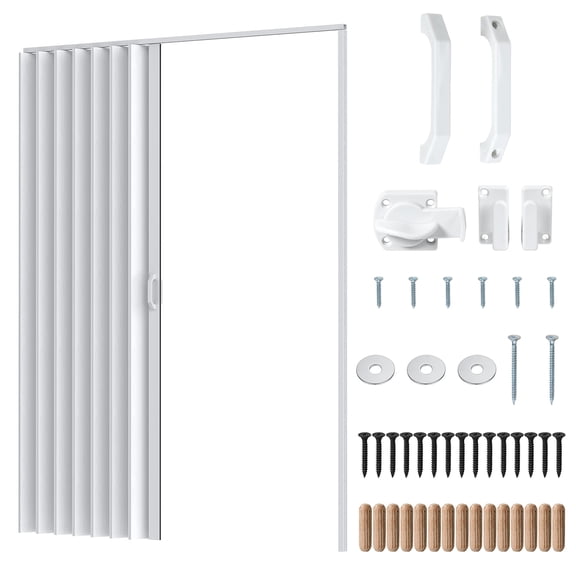 SUSUchens Accordion Closet Door,PVC Folding Door for Interior,Single Door Includes Latch, Handle, Mounting Hardware (White,60x80in,1 Set)