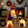 thumbnail image 3 of Halloween Ghost Light Decoration – Set of 3 Ceramic Ghost Figurines with Colorful Hats for Tabletop, Porch, Shelf & Party Decor, 3 of 5
