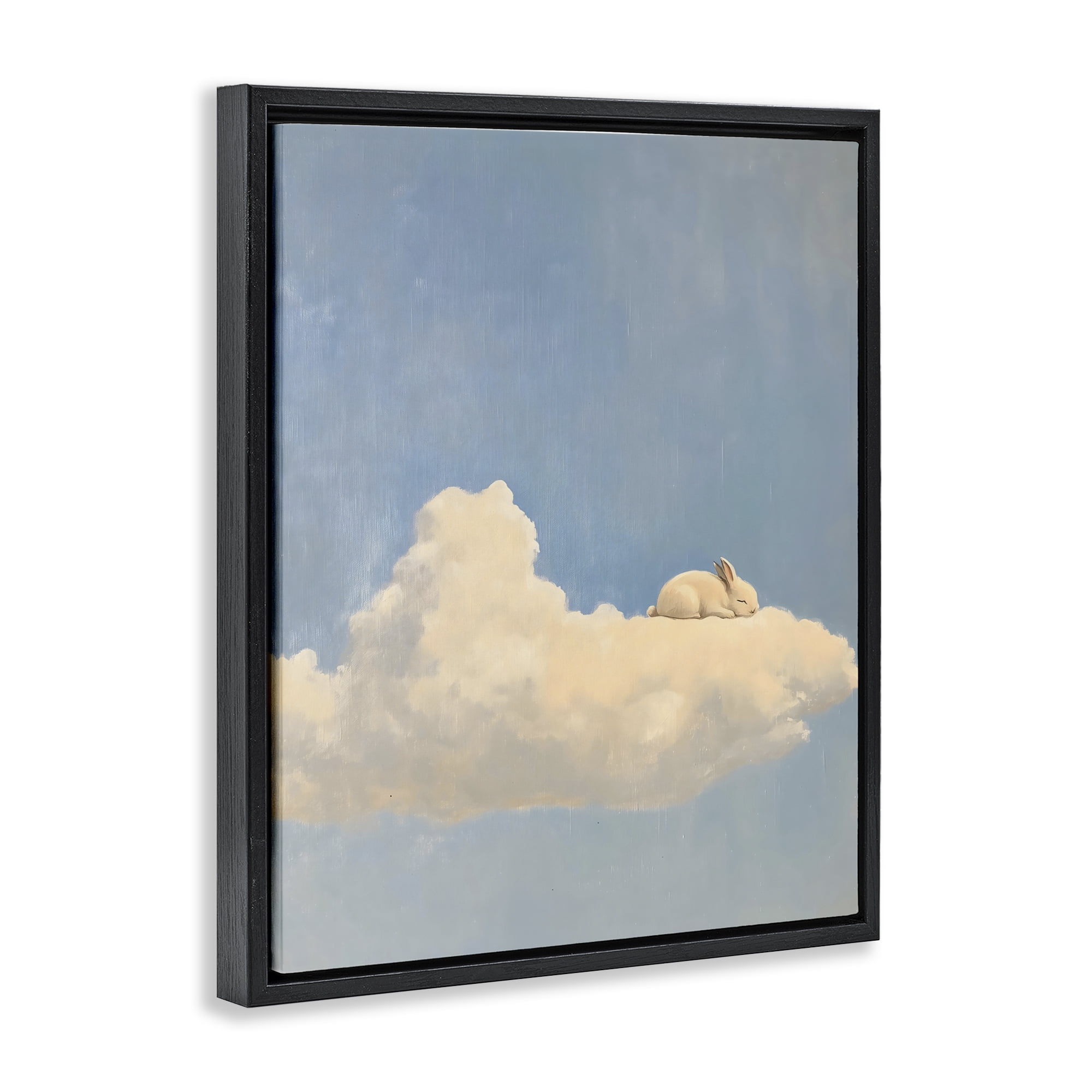 Stupell Industries Sleeping Bunny on Cloud Black Framed Floater Canvas Wall Art, design by The Prints Vibe