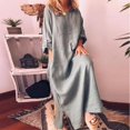 thumbnail image 2 of CHOK Robe d'Été en Coton et Lin pour Femmes Col Rond Coupe Ample Robe Chemise Unie Grande Taille Lin Décontracté Long Cover Ups, 2 of 3