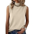 thumbnail image 3 of FRSASU Women's Vest Turtleneck Sleeveless Solid Color Knit Sweater High Neck Summer Casual Pullover Sweater Beige, 3 of 7