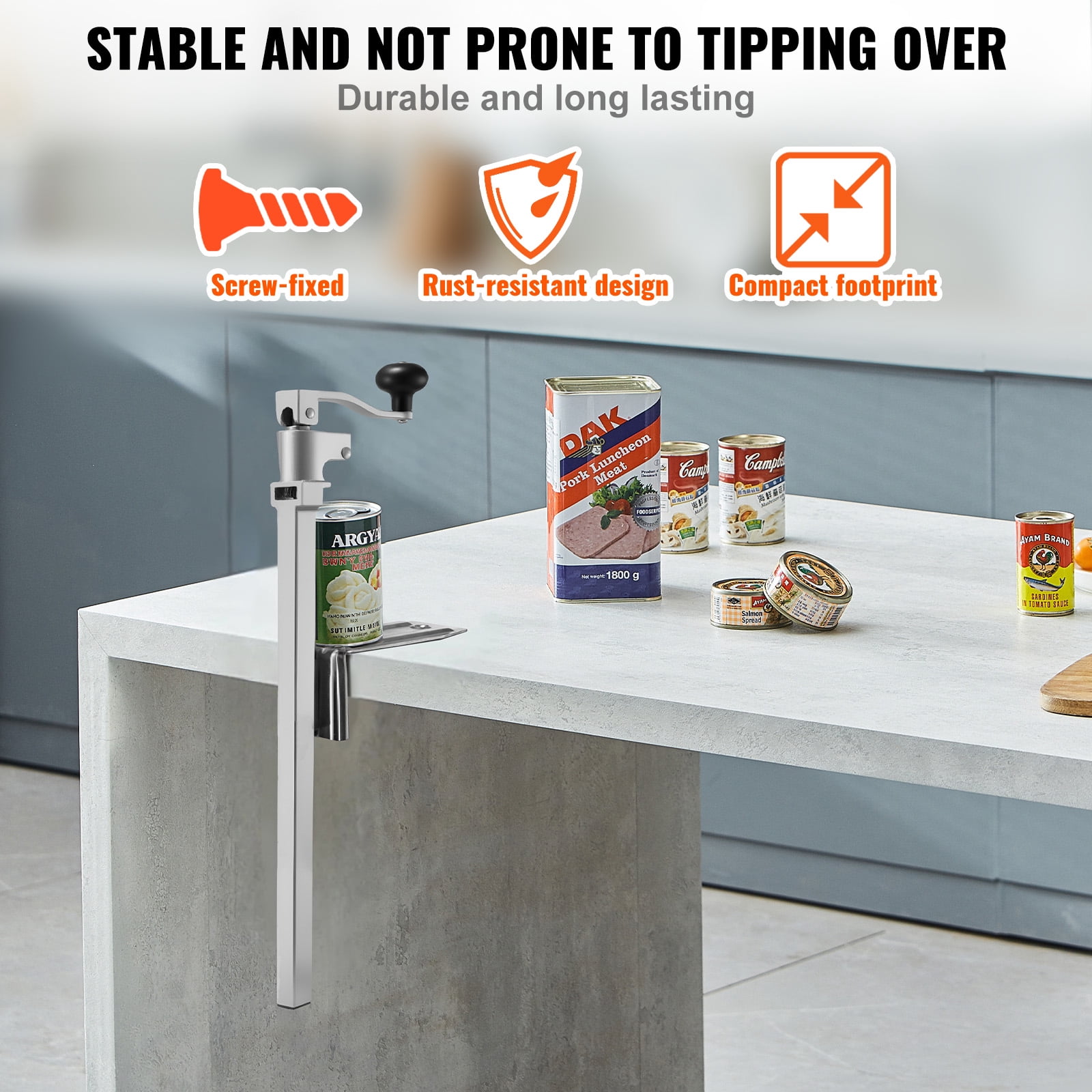 VEVOR Commercial Can Opener, Heavy-Duty Manual Tabletop Cans Opener for Cans Up to 15.75 in Height,Height-Adjustable Professional Can Openers Fixed with Screws, for Restaurant, Hotel, and Food Store