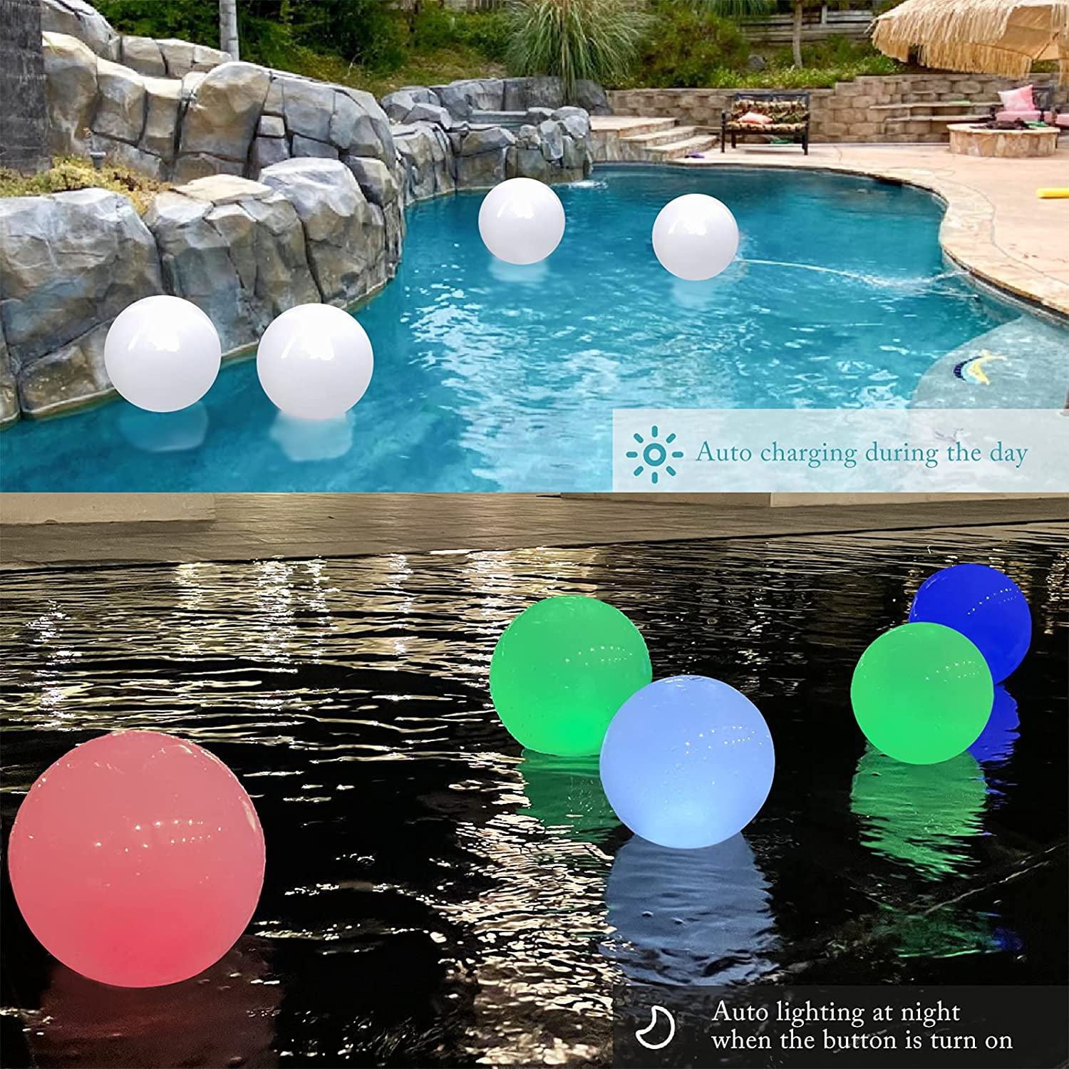 Floating Pool Light Ball 2PCS Glow Led Pool Ball Lights for Hot Tub,Pond,Bathtub,Spa RGB Color Changing Bath Hot Tub Light IP68 Waterproof Orb Light up Ball for Kids Gift Decor Outdoor Indoor 