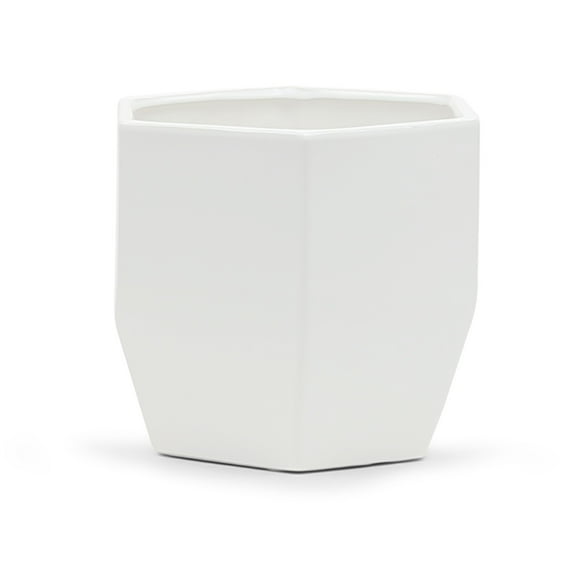 WGV Large Geometric Pot - Matte White - 6" Wide x 6" Height, Good quality, Heavy Weighted Base - 1 Pc