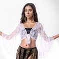 thumbnail image 2 of IUJSOY Wrap Bell Long Sleeve for Women Floral Lace Tie Front Crop Cardigan Belly Dance, 2 of 7