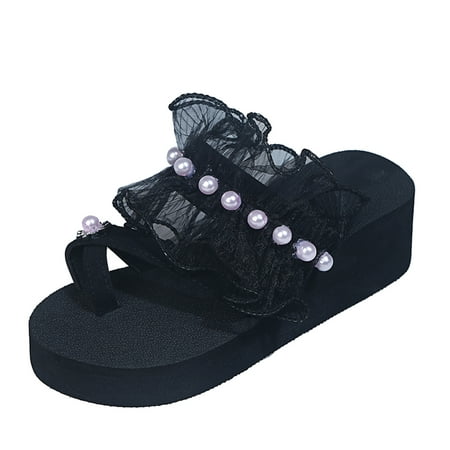 

Shpwfbe Slippers For Women Fashion Platform Pearl Lace Slope With Casual Flip Flops Slippers For Women Indoor And Outdoor Womens Slippers