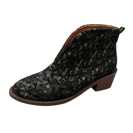 

LBECLEY Dress Boots for Women with Heel Ladies Vintage Pattern Print Leather Pointed Toe Heel Fashion Short Boots Arches Men s Boots Black 37