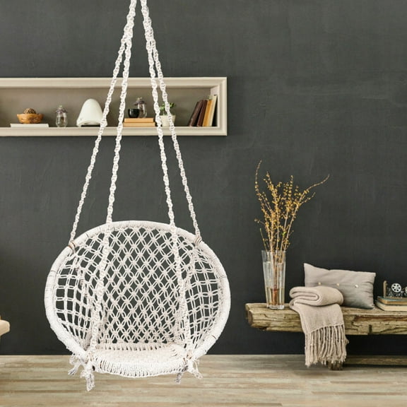 Roopse Handcrafted Wooden Hanging Chair for Adults – Cotton Hanging Chair for Living Room, Balcony, or Patio – Indoor/Outdoor Use