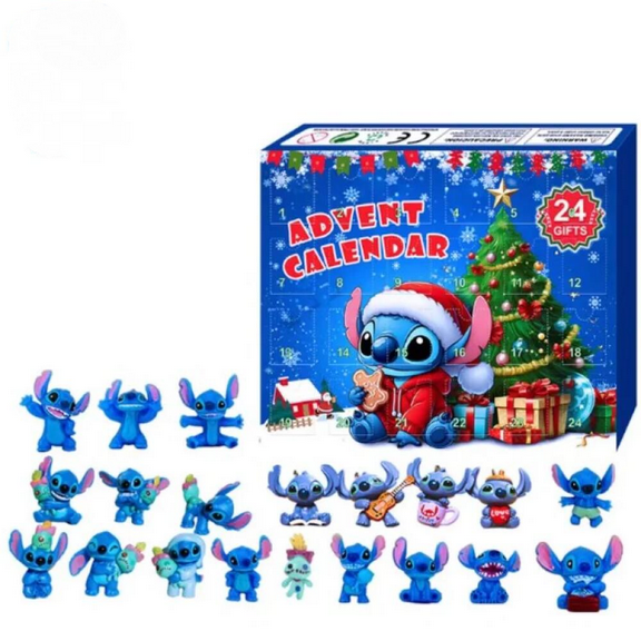 HEXNNHA Cartoon Stitch Christmas Advent Calendar Box with 24 Surprise Anime Style Action Figures - Countdown to Xmas Toy Gift for Kids, Boys, Girls QH91-074