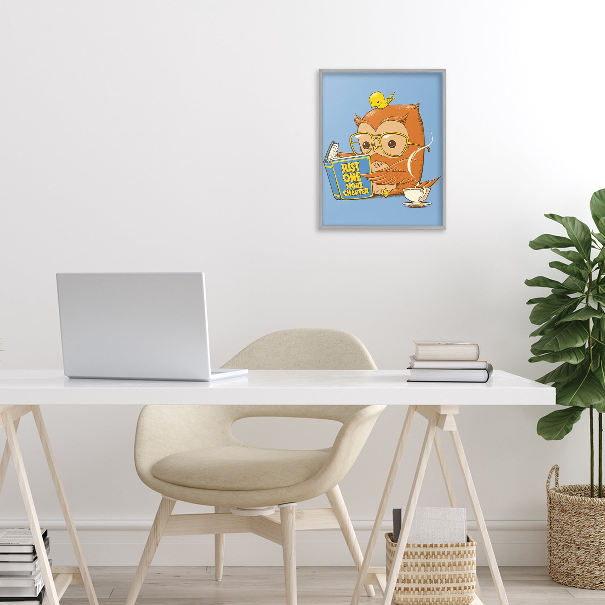 Stupell Industries One More Chapter Owl Gray Framed Giclee Art, design by Tobe Fonseca