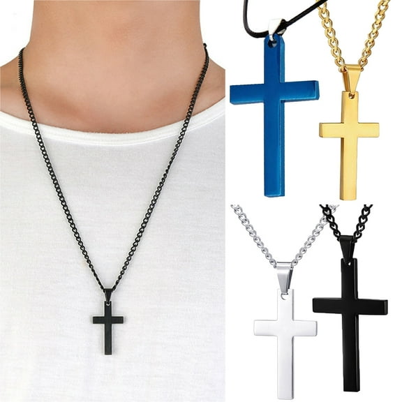 Eosunjian Fashion Men Simple Cross Pendant Alloy Necklace Chain Jewelry Christmas Day Gift