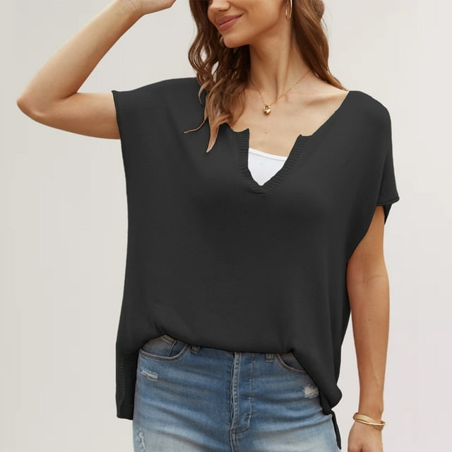 mfyjkho Tops Para Mujer, Camiseta De Manga Corta Holgada Informal De Color Liso Para Mujer Tops Para Mujer L