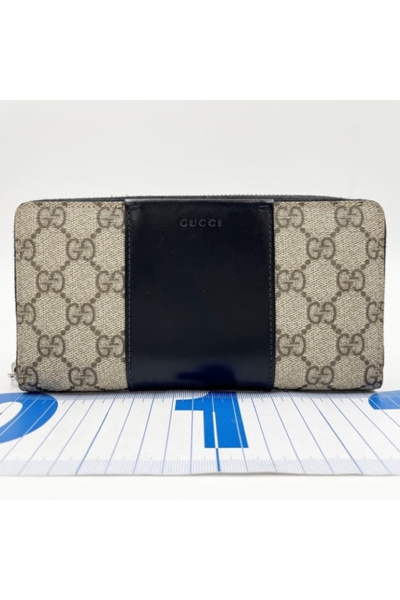 Pre-Owned GUCCI GG Supreme Long Wallet 779879 Beige x Black Leather Men's and Women's Round