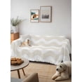 thumbnail image 6 of Cream Moire Couch Cover for Dogs, Water Ripple Stripe Farmhouse Washable Sofa Covers Slipcover for Pets Dogs Futon Cover, Couch Recliner Covers, Oversized Chair Slipcover 71"x91", 6 of 9