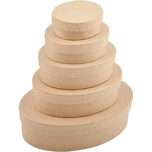 Paper Mache Box, Set of 5 Oval Mini Kraft Paper Boxes with Lids Ideal for Crafting & Storage Accessories Cosmetics Jewelry Gifts Home