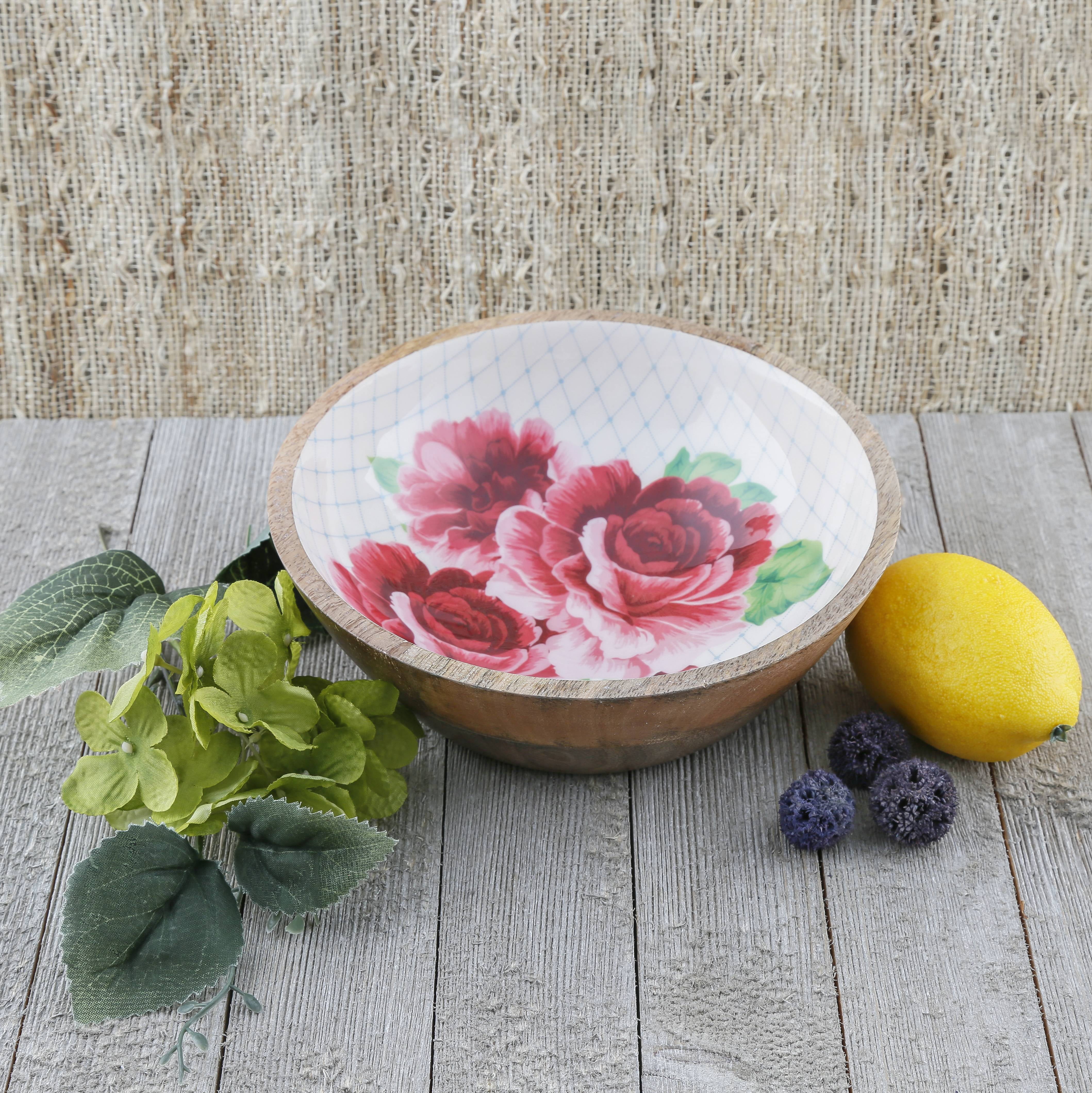 Pioneer Woman 7” Blossom on Lattice Wood/Enamel Salad Bowl, set of 2