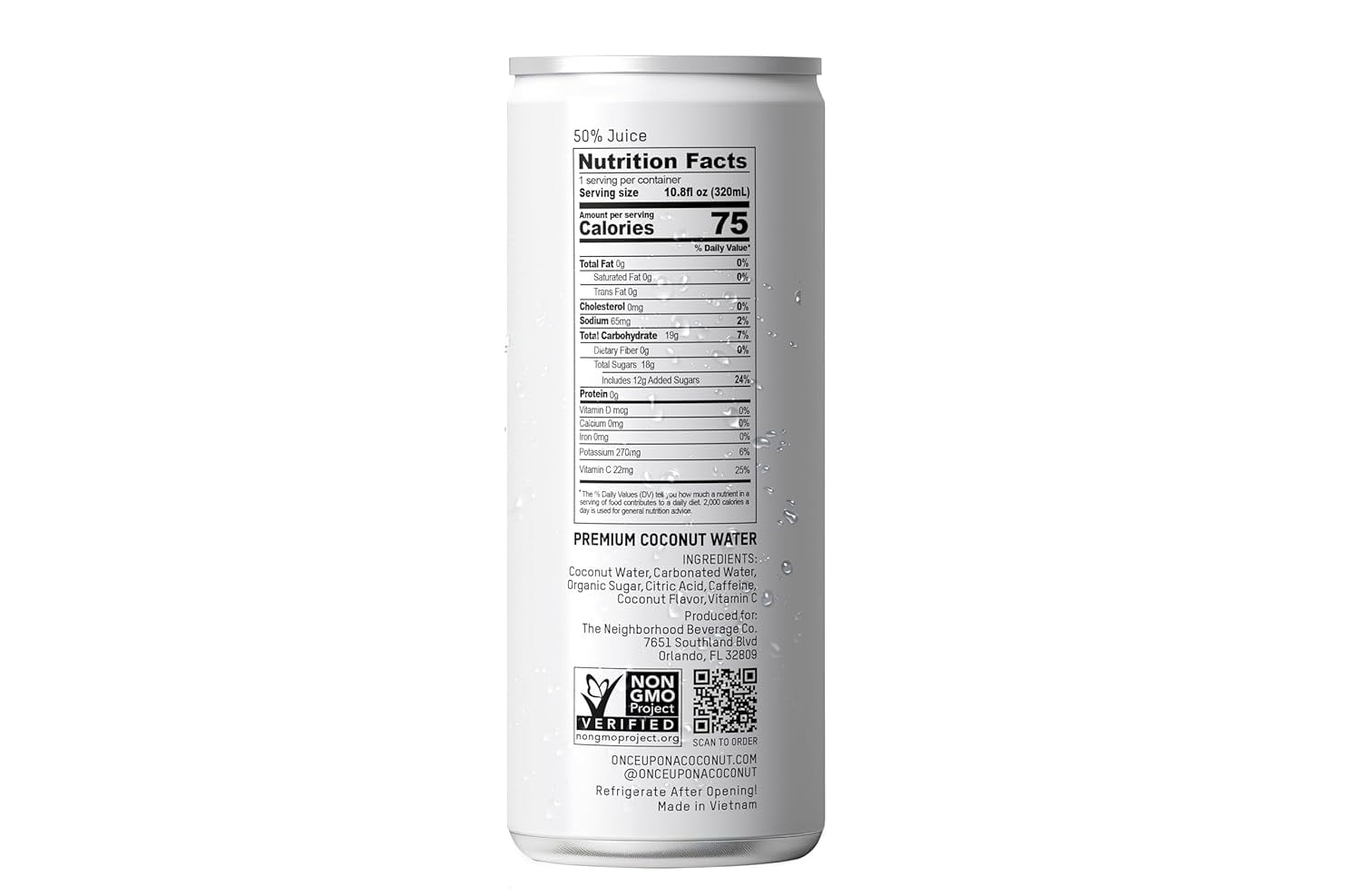 Once Upon a Coconut Sparkling Coconut Water + Energy - 10.8 Fl Oz (Pack of 12)