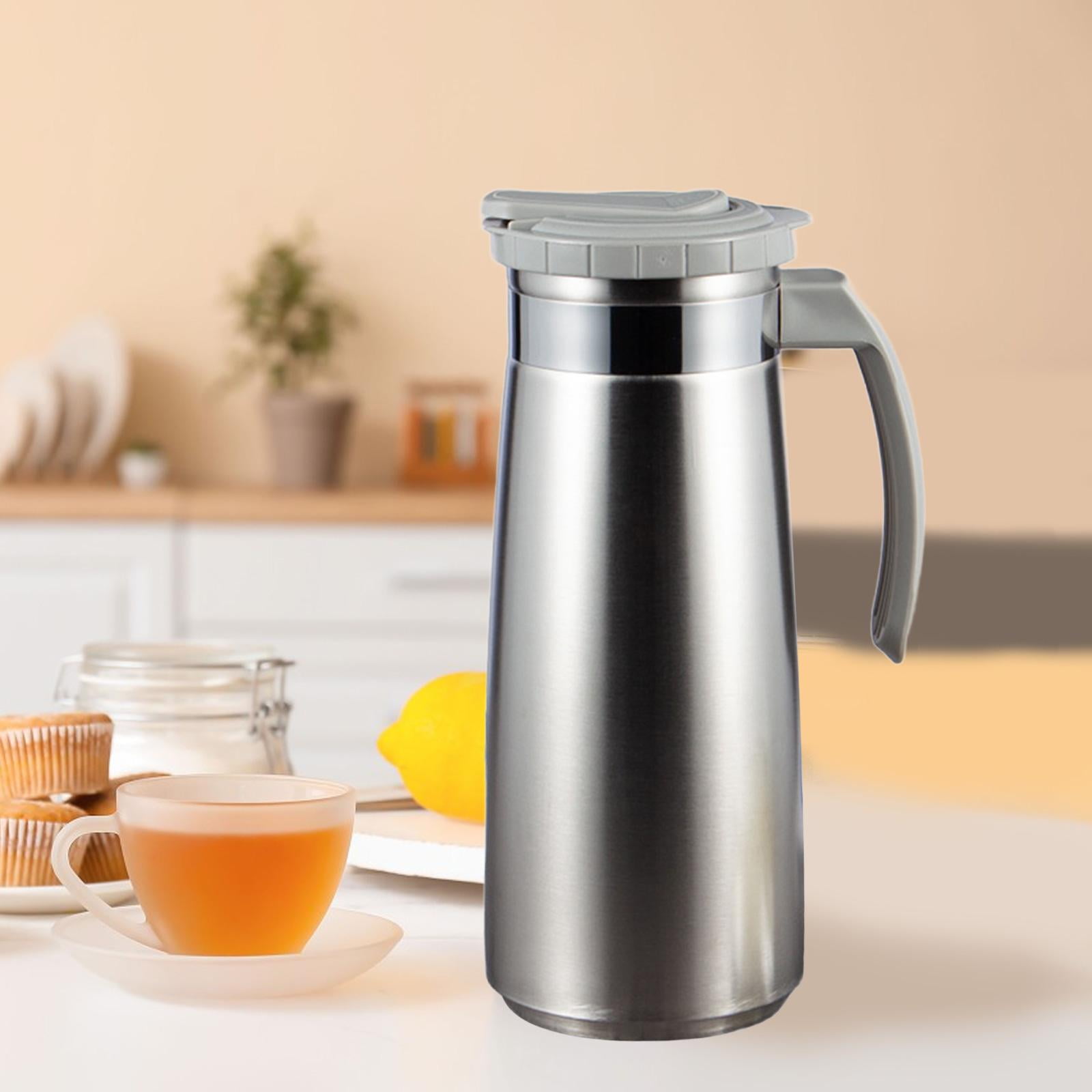Fiocias Stainless Steel Water Jug 1.3L Large Capacity Reusable Iced Tea Pitcher Lemonade Gray