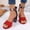 Red, variant on Aueoeo Women Retro Sandals Peep Toe Elegant Low Blocked Heeled Sandals Flower Printed Comfortable Shoe With Ankle Strap