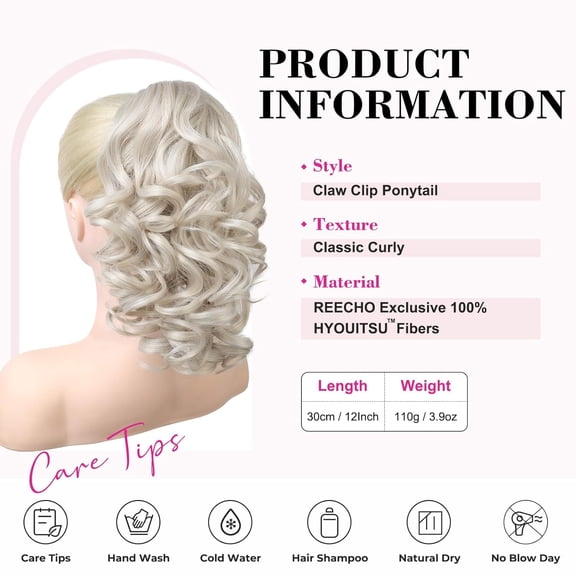 WEIF-12" Ponytail Extension, Classic Loose Curly Wavy Claw Clip Pony tails Hair Extensions Hairpieces for Women - Platinum Blonde