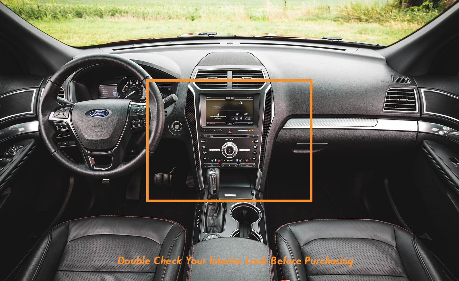 SUNJIKA Compatible with 1PCS Carbon Fiber Center Console GPS Navigation Panel Cover Trim Sticker for Ford Explorer 2013 2014 2015 2016 2017 2018 Red 