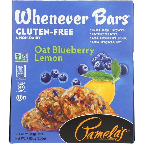 Pamelas Snack Bars, Soft & Chewy, Gluten Free, Whenever Bars, Oat Blueberry Lemon, Box - 6 Pack