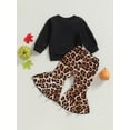 thumbnail image 4 of Wassery Baby Girls 2Pcs Fall Winter Clothes Long Sleeve Letters Print Sweatshirt Leopard Print Flare Pants 6M 12M 18T 2T 3T Toddler Pants Sets, 4 of 8