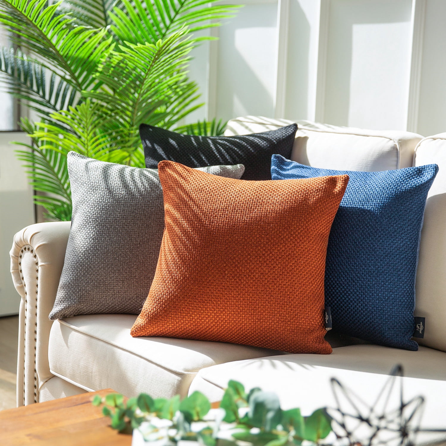 Phantoscope Classic Plaid Decorative Throw Pillows with Inserts, 20 x 20 in, Navy Blue, 2 Pack