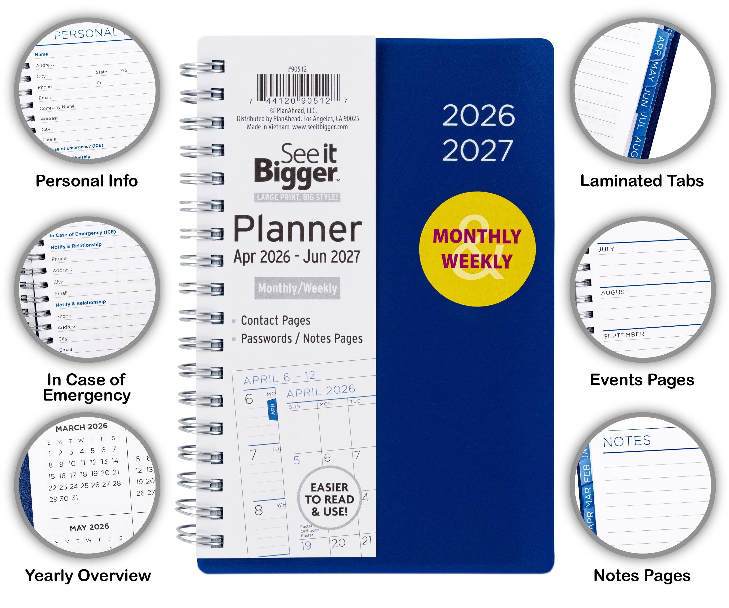 See It Bigger M/W Planner, Small (4.25" x 6.5"), Blue, 15-Month: Apr 2026 - Jun 2027