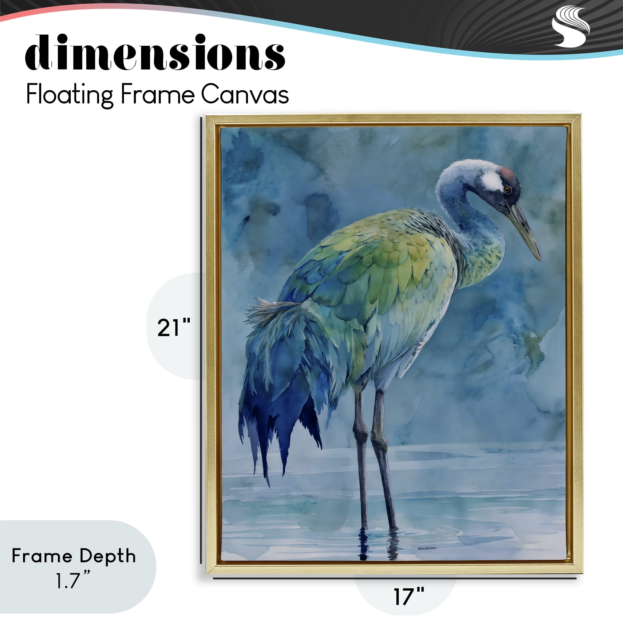 Stupell Industries Turquoise Feathered Coastal Bird Gold Framed Floater Canvas Wall Art, design by Franklyn Gregory