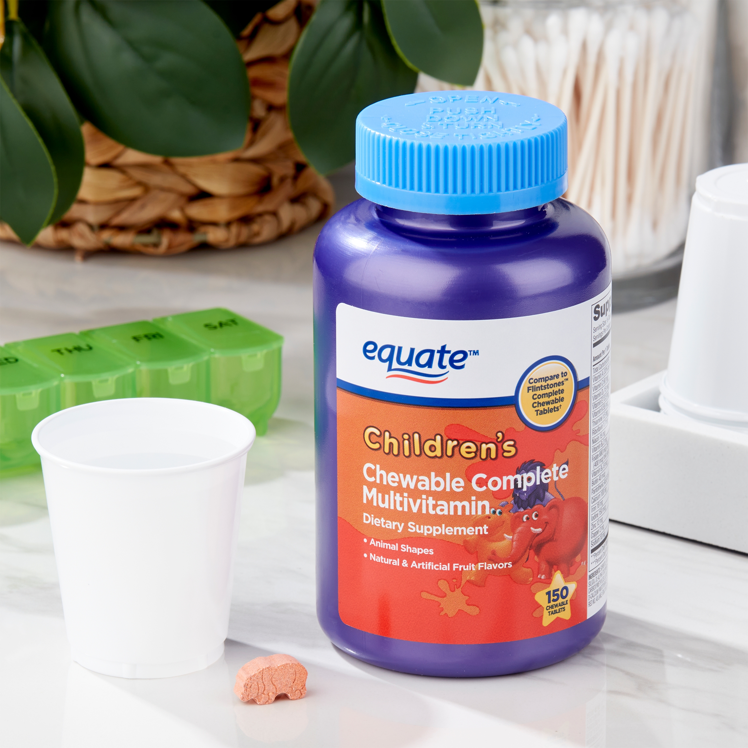 Tabletas Masticables de Multivitamínico Completo para Niños Equate para la Salud Infantil, 150 Unidades, Comparar con Tabletas Masticables Flintstones™ Complete 2