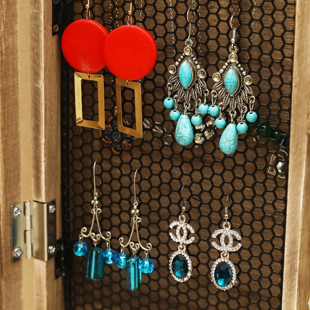 Private Jungle Wooden Jewelry Box With High-Grade Wall Barn Door Decoration, Jewelry Seat For Necklaces, Earrings, Bracelets, Rings - Brown
