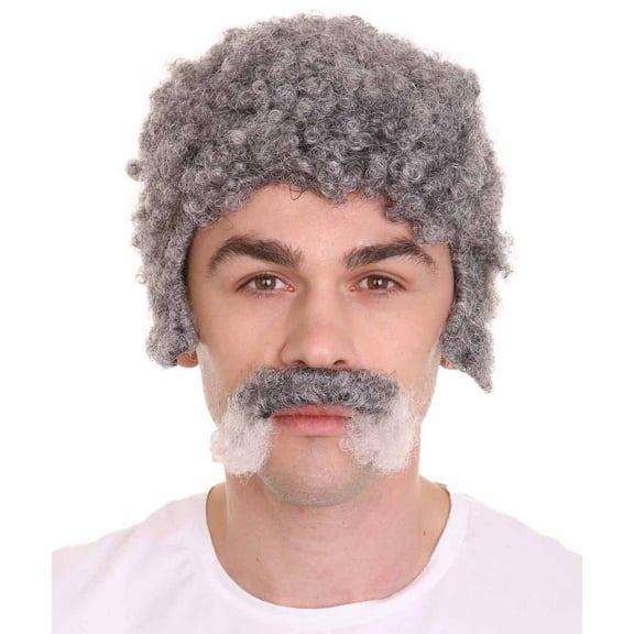 HPO Uncle Wig with Moustache Set | Grey TV/Movie Wigs | Premium Breathable Capless Cap