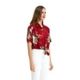 thumbnail image 4 of Women's Hawaiian Tie Front Crop Top Aloha Shirt in Pineapple Garden Burgundy S, 4 of 5