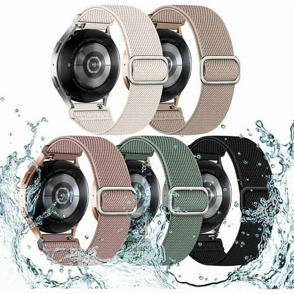 5 Pack Stretchy Bands Compatible with Samsung Galaxy Watch 7 6 5 4 FE Band 40mm 44mm 45mm/Watch 6 4 Classic 4 42mm 46mm 43mm 47mm/Active 2, 20mm Water-Resistant Elastic Nylon Sport Strap