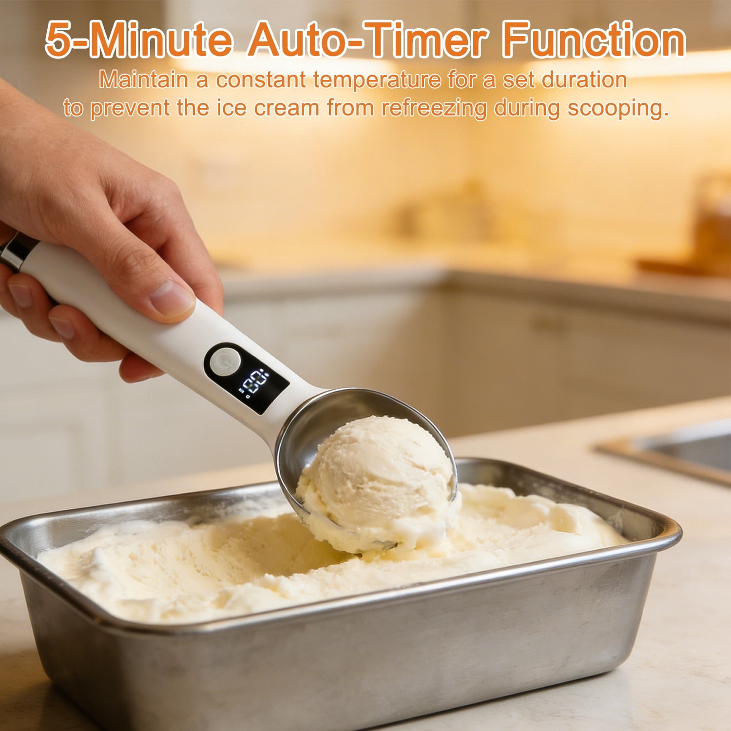 Heated Ice Cream Scoop with Switch, Electric Rechargeable Ice Cream Scooper with LED Display & Detachable Battery, Heats to 158°F in 60s