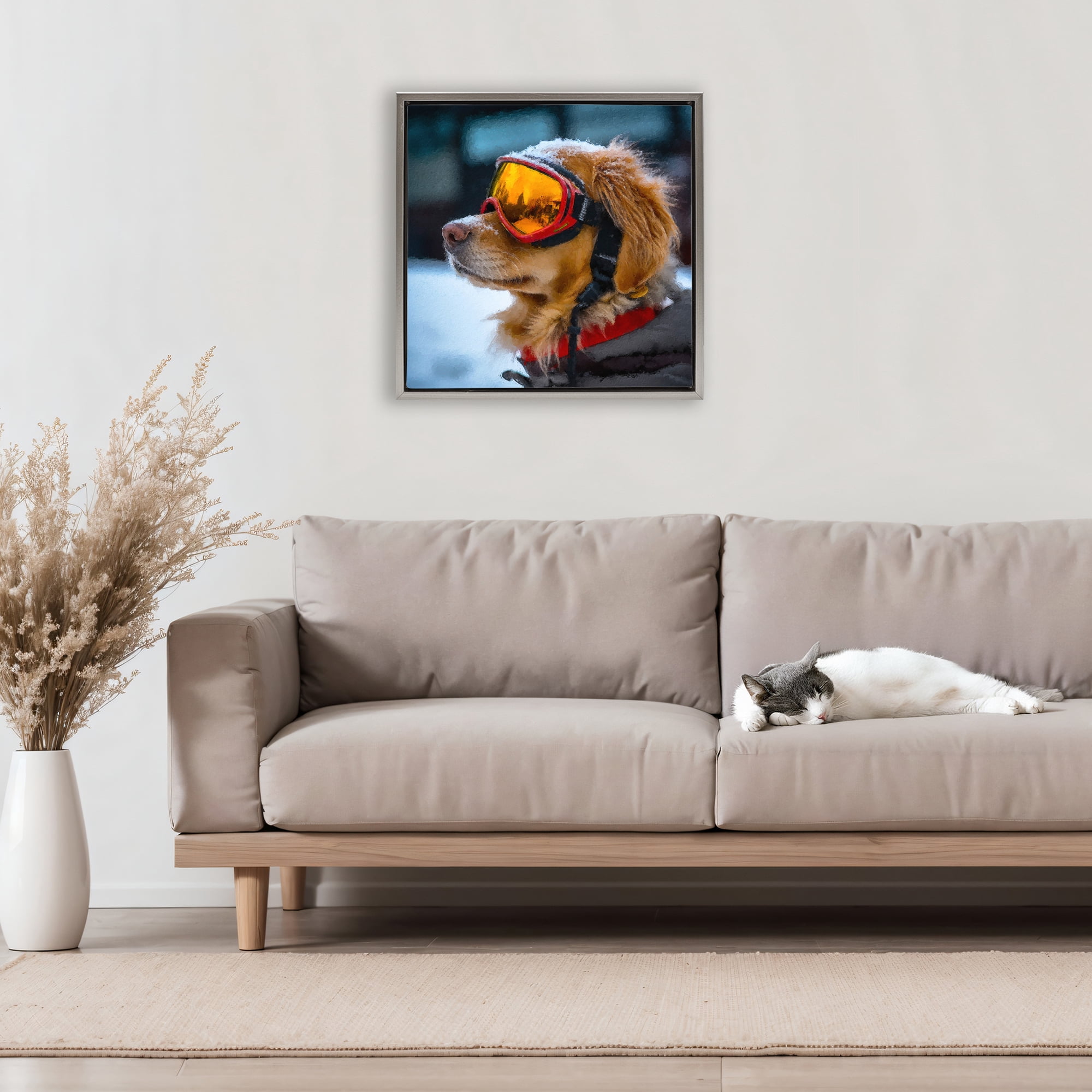 Stupell Industries Ski Goggles Dog Gray Framed Floater Canvas Wall Art, design by Sean Parnell