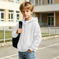 thumbnail image 6 of BLVB Boys Girls Zip up Hoodies Kids Long Sleeve Waffle Knit Sweatshirt Fall Trendy Clothes Teens Hooded Jackets(White,13-14 Years), 6 of 9