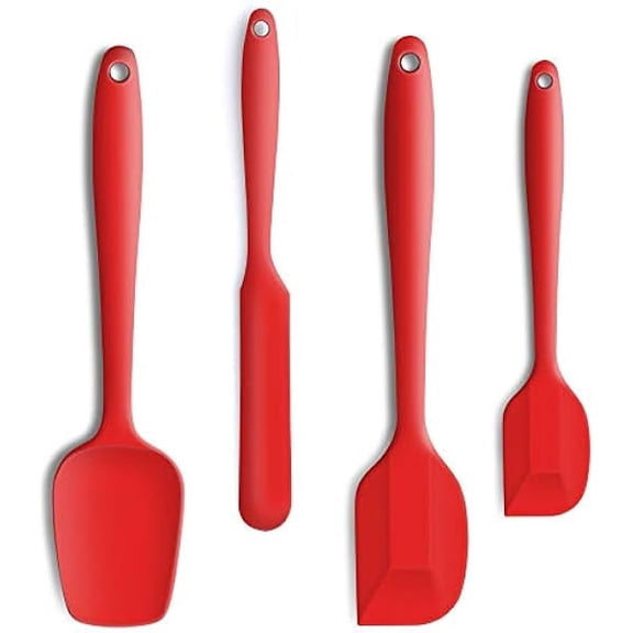 4 Piece Silicone Spatula Set, Flexible Heat Resistant Non-scratch Baking Cooking Rubber Spatulas with Stainless Steel Core, Red - Multi-Functional High-Efficiency Design for Modern Kitc