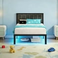 thumbnail image 4 of OLEVS Twin Bed Frame with Upholstered Headboard, LED Lighting, USB Charger, Power Outlet, No Box Spring Needed, 4 of 7