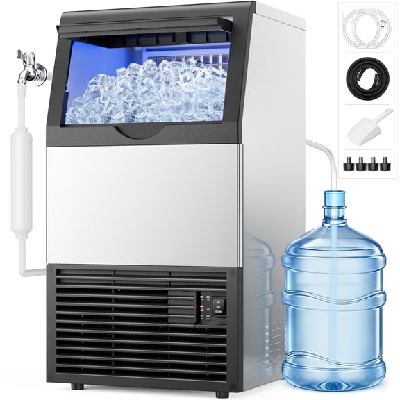 Snowyermine Residential/Commercial Ice Maker, 150 lbs/24H, 33 lb Storage Bin, Dual Water Inlet, Built-In or Freestanding Under Counter Ice Machine, Self-Cleaning for Restaurant, Bar, Cafe & Home