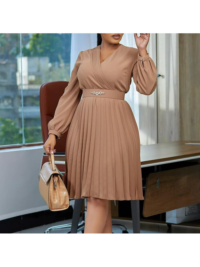 Women's Plus Size Chiffon Long Sleeve Elastic Waist A-Line