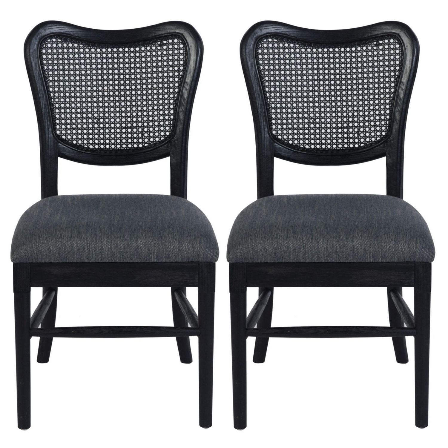 Chaises de salle à manger Lot de 2, chaises latérales rembourrées avec dossier en rotin et pieds en bois, chaises au design moderne du milieu du siècle pour le salon et la cuisine