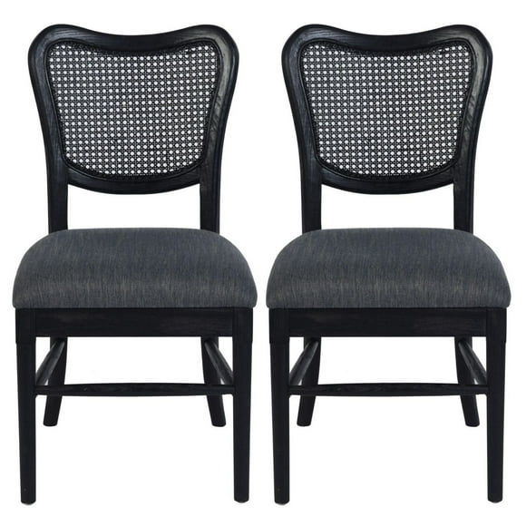 Chaises de salle à manger Lot de 2, chaises latérales rembourrées avec dossier en rotin et pieds en bois, chaises au design moderne du milieu du siècle pour le salon et la cuisine