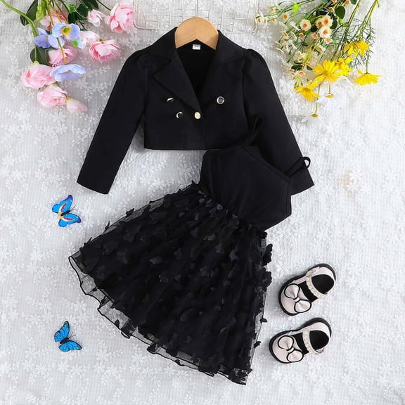 Girls Outfits 2 Piece Set Fashion Solid Color Coat Top With Dress For Toddler Girls Casual School Party Wear